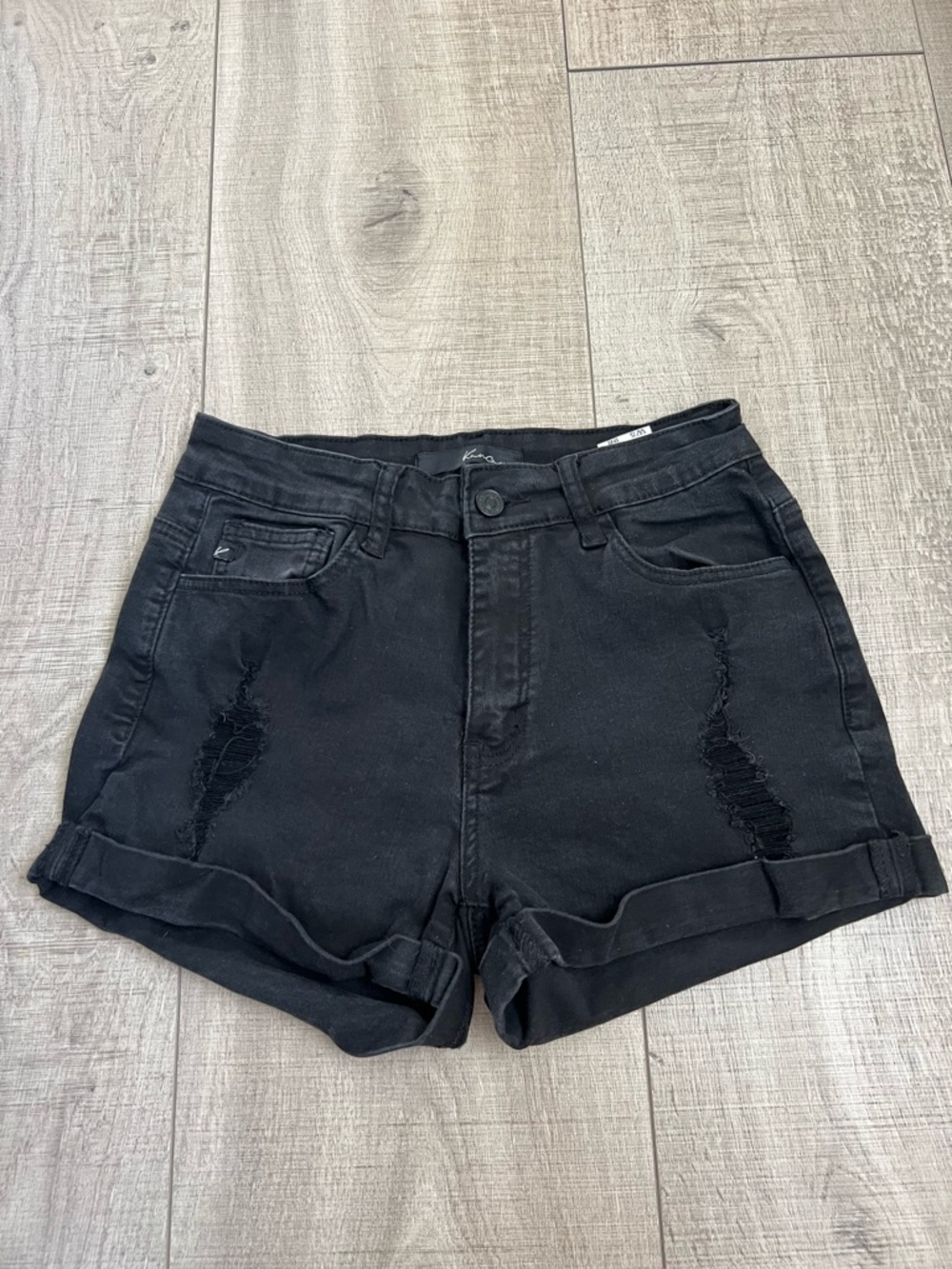 KanCan Black Rolled Hem Distressed Jean Shorts Size 26